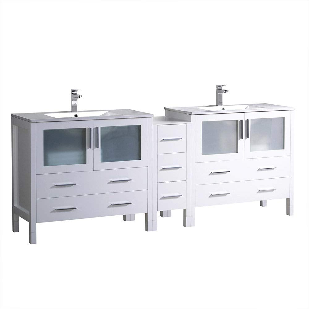 Fresca FCB62-361236WH-I Fresca Torino 84" White Modern Double Sink Bathroom Cabinets w/ Integrated Sinks