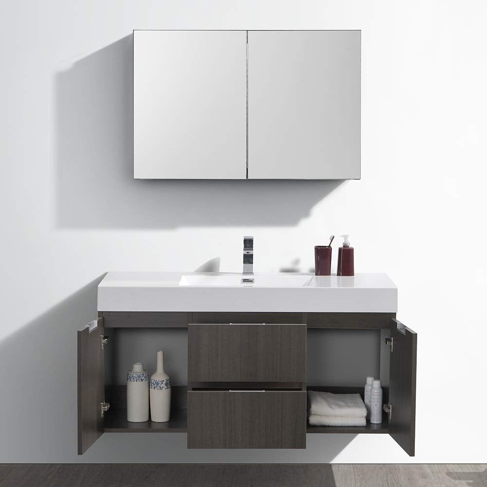 Fresca FVN8348GG Fresca Valencia 48" Dark Slate Gray Wall Hung Modern Bathroom Vanity w/ Medicine Cabinet