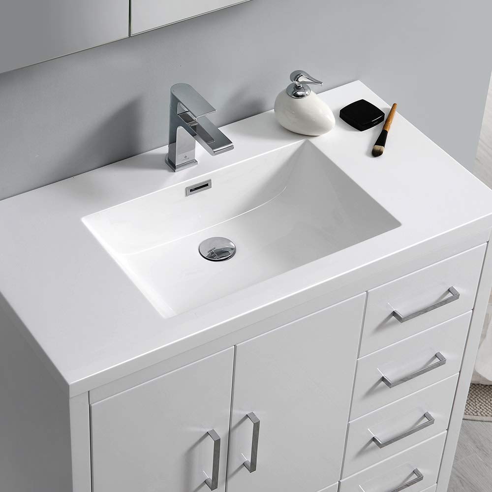 Fresca FCB9436WH-R-I Fresca Imperia 36" Glossy White Free Standing Modern Bathroom Cabinet w/ Integrated Sink - Right Version