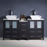 Fresca FCB62-241224ES-CWH-V Fresca Torino 60" Espresso Modern Double Sink Bathroom Cabinets w/ Tops & Vessel Sinks