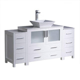 Fresca FCB62-123612WH-CWH-V Fresca Torino 60" White Modern Bathroom Cabinets w/ Top & Vessel Sink