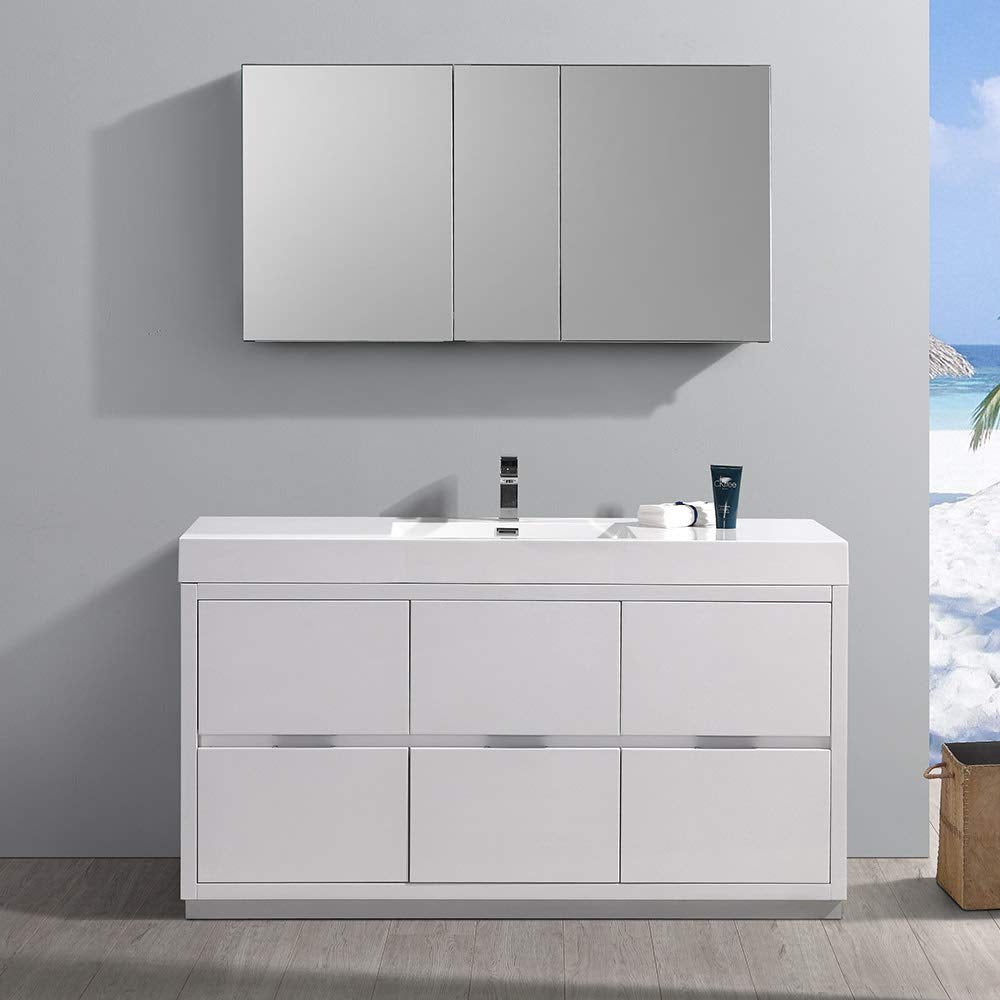 Fresca FVN8460GO Fresca Valencia 60" Gray Oak Free Standing Modern Bathroom Vanity w/ Medicine Cabinet