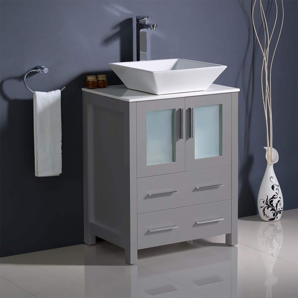 Fresca FCB6224GO-CWH-V Fresca Torino 24" Gray Oak Modern Bathroom Cabinet w/ Top & Vessel Sink