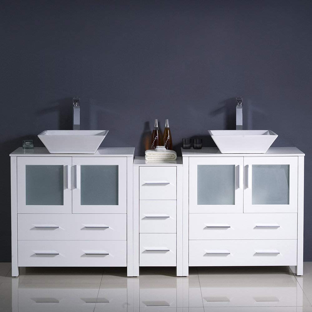 Fresca FCB62-301230WH-CWH-V Fresca Torino 72" White Modern Double Sink Bathroom Cabinets w/ Tops & Vessel Sinks