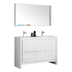 Fresca FVN8148WH-D Fresca Allier 48" White Modern Double Sink Bathroom Vanity w/ Mirror