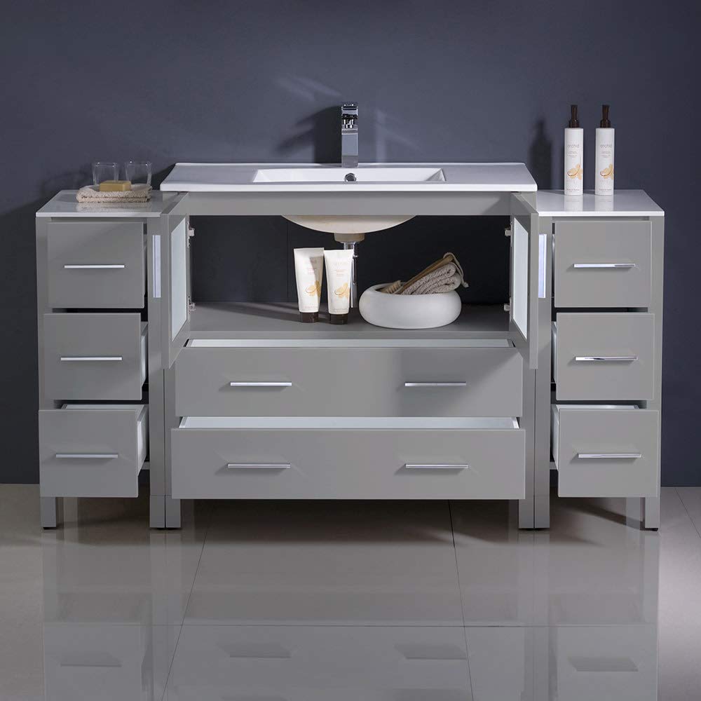 Fresca FCB62-123612GO-I Fresca Torino 60" Gray Oak Modern Bathroom Cabinets w/ Integrated Sink