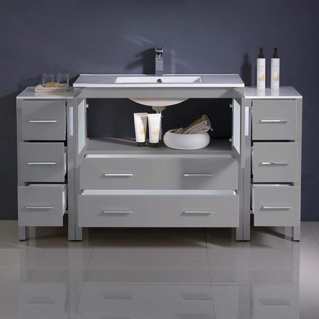 Fresca FCB62-123612GO-I Fresca Torino 60" Gray Oak Modern Bathroom Cabinets w/ Integrated Sink