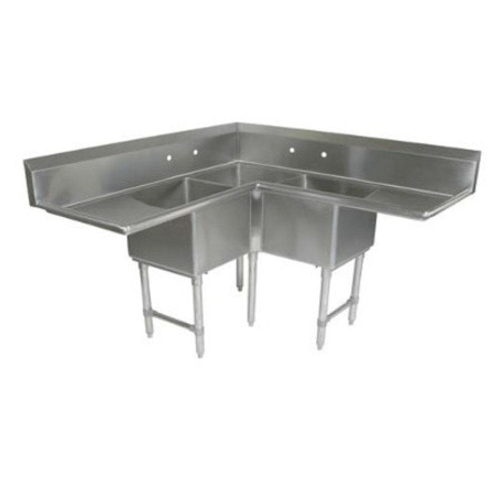 John Boos E3BCS-244-2D24 3-Compartment Corner Sink w/Right and Left Drainboards