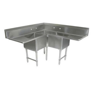John Boos E3BCS-244-2D24 3-Compartment Corner Sink w/Right and Left Drainboards