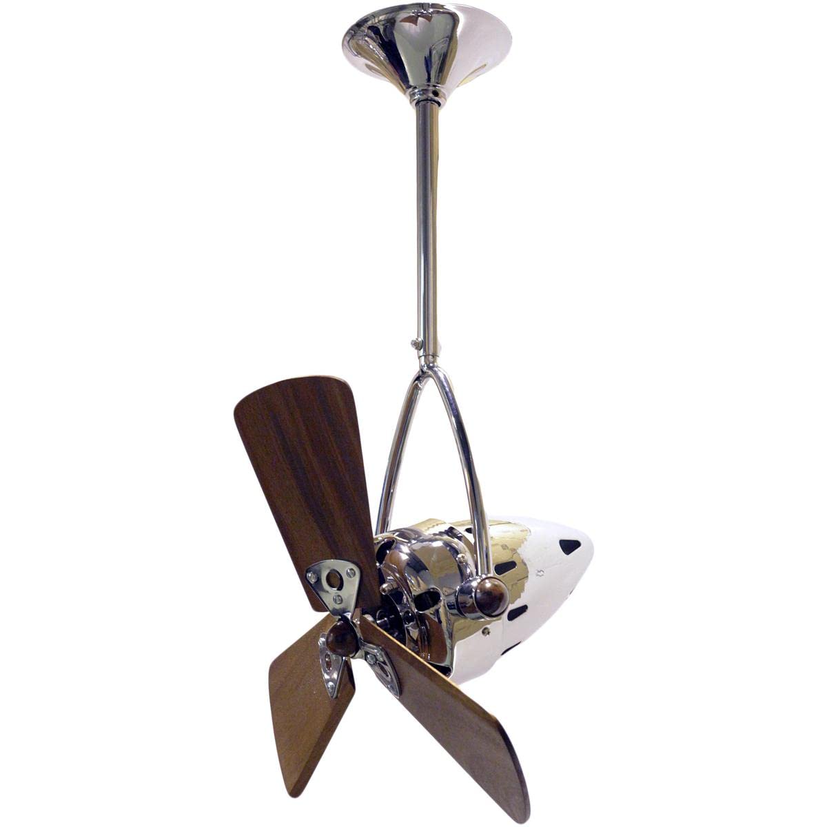 Matthews Fan JD-CR-WD-DAMP Jarold Direcional ceiling fan in Polished Chrome finish with solid sustainable mahogany wood blades for damp locations.