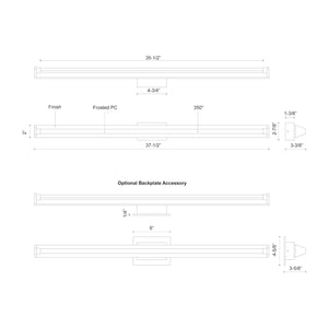 Kuzco VL60637-CH PLYMOUTH 37" VANITY CHROME 16W 120VAC LED 3000K 90CRI