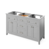 Jeffrey Alexander VKITCHA60GRWCR 60" Grey Chatham Vanity, double bowl, White Carrara Marble Vanity Top, two undermount rectangle bowls