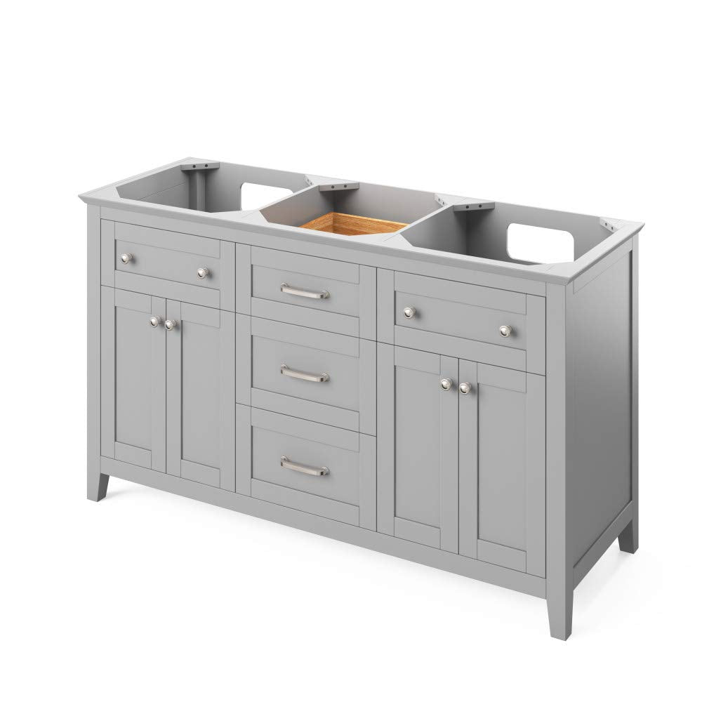 Jeffrey Alexander VKITCHA60GRBOR 60" Grey Chatham Vanity, double bowl, Boulder Cultured Marble Vanity Top, two undermount rectangle bowls