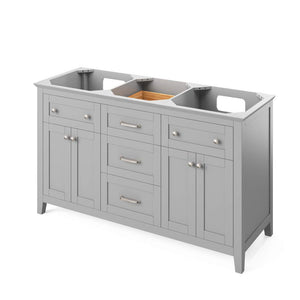 Jeffrey Alexander VKITCHA60GRBOR 60" Grey Chatham Vanity, double bowl, Boulder Cultured Marble Vanity Top, two undermount rectangle bowls