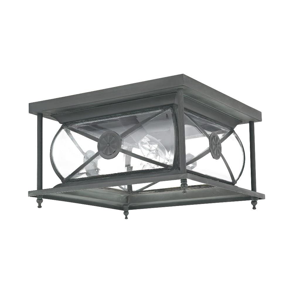 Livex Lighting 2090-61 Outdoor Flush Mount with Clear Beveled Glass Shades, Charcoal