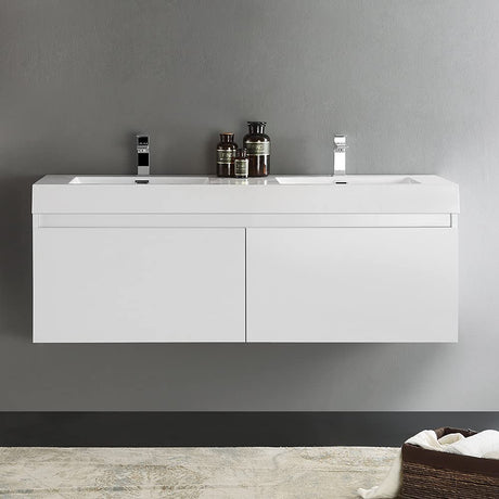 Fresca FCB8042GO-I Fresca Mezzo 60" Gray Oak Wall Hung Double Sink Modern Bathroom Cabinet w/ Integrated Sink