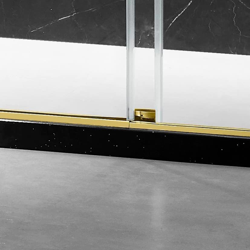 Elegant 48''×76'' Frameless Shower Door, Frameless Single Sliding Shower Door, 3/8”(10mm) Clear Tempered Glass, Stainless Steel Hardware with Towel Bar, in Polished Gold Finish