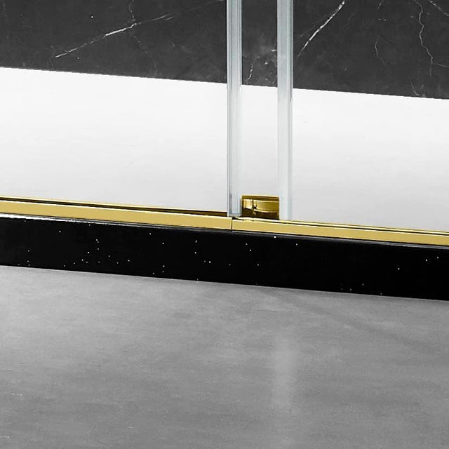 Elegant 48''×76'' Frameless Shower Door, Frameless Single Sliding Shower Door, 3/8”(10mm) Clear Tempered Glass, Stainless Steel Hardware with Towel Bar, in Polished Gold Finish