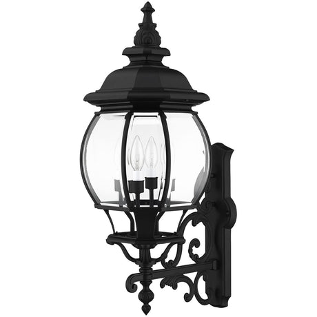 Livex Lighting 7701-14 Frontenac 4-Light Outdoor Wall Lantern with Clear Beveled Glass Shades, 30" x 10.25", Black