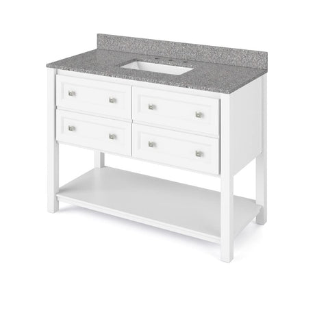 Jeffrey Alexander VKITADL48WHBOR 48" White Adler Vanity, Boulder Cultured Marble Vanity Top, undermount rectangle bowl