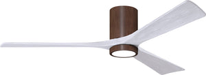 Matthews Fan IR3HLK-WN-MWH-60 Irene-3HLK three-blade flush mount paddle fan in Walnut finish with 60” solid matte white wood blades and integrated LED light kit.