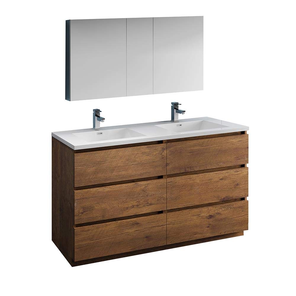 Fresca FVN93-3030RW-D Fresca Lazzaro 60" Rosewood Free Standing Double Sink Modern Bathroom Vanity w/ Medicine Cabinet