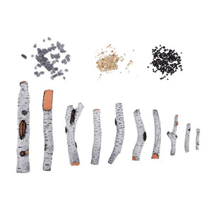 Amantii DESIGN-MEDIA-BIRCH-10PCE BIRCH - 10 Piece Media Kit Includes: 10 logs, 2 colors of real fireglass, 2 colors of vermiculite