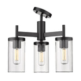 Winslett 3-Light Semi-Flush in Matte Black with Ribbed Clear Glass Shades