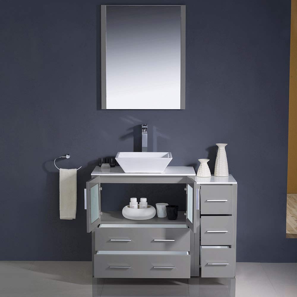 Fresca FVN62-3012GR-VSL Fresca Torino 42" Gray Modern Bathroom Vanity w/ Side Cabinet & Vessel Sink