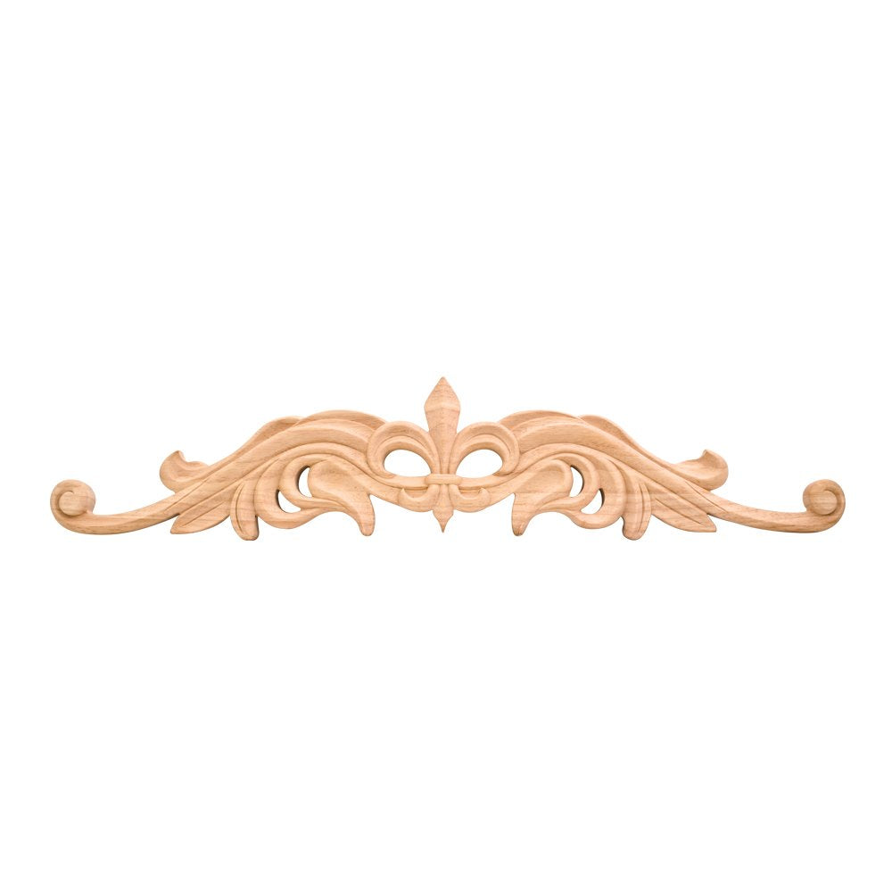 Hardware Resources ONL-08-20CH 20" W x 7/8" D x 4-3/16" H Cherry Hand Carved Fleur-de-lis Onlay