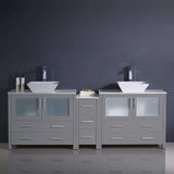 Fresca FCB62-361236GO-CWH-V Fresca Torino 84" Gray Oak Modern Double Sink Bathroom Cabinets w/ Tops & Vessel Sinks