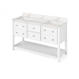 Jeffrey Alexander VKITADL60WHSGR 60" White Adler Vanity, double bowl, Steel Grey Cultured Marble Vanity Top, two undermount rectangle bowls