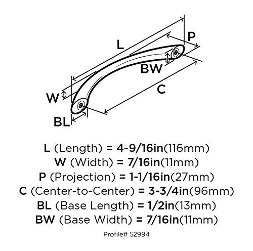 Amerock Cabinet Pull Satin Nickel 3-3/4 inch (96 mm) Center to Center Everyday Heritage 1 Pack Drawer Pull Drawer Handle Cabinet Hardware