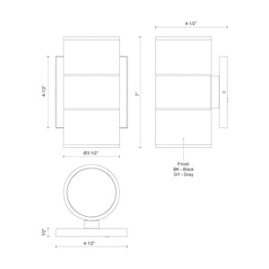 Kuzco EW3207-BK LED EXT 2LT-U/D WALL 1600LM