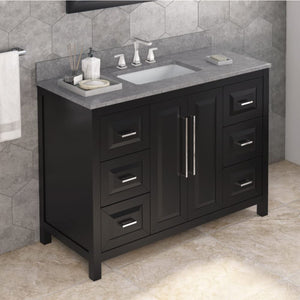 Jeffrey Alexander VKITCAD48BKSGR 48" Black Cade Vanity, Steel Grey Cultured Marble Vanity Top, undermount rectangle bowl