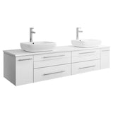 Fresca FCB6172WH-VSL-D-CWH-V Fresca Lucera 72" White Wall Hung Modern Bathroom Cabinet w/ Top & Double Vessel Sinks