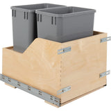 Hardware Resources CDM-WBMD3518G Double 35 Quart Wood Bottom-Mount Soft-close Trashcan Pullout for Door Mounting, Includes Two Grey Cans