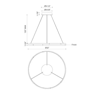 Kuzco PD52732-BK ANELLO MINOR 32" PENDANT BLACK 78W 120VAC WITH LED DRIVER 3000K 90CRI