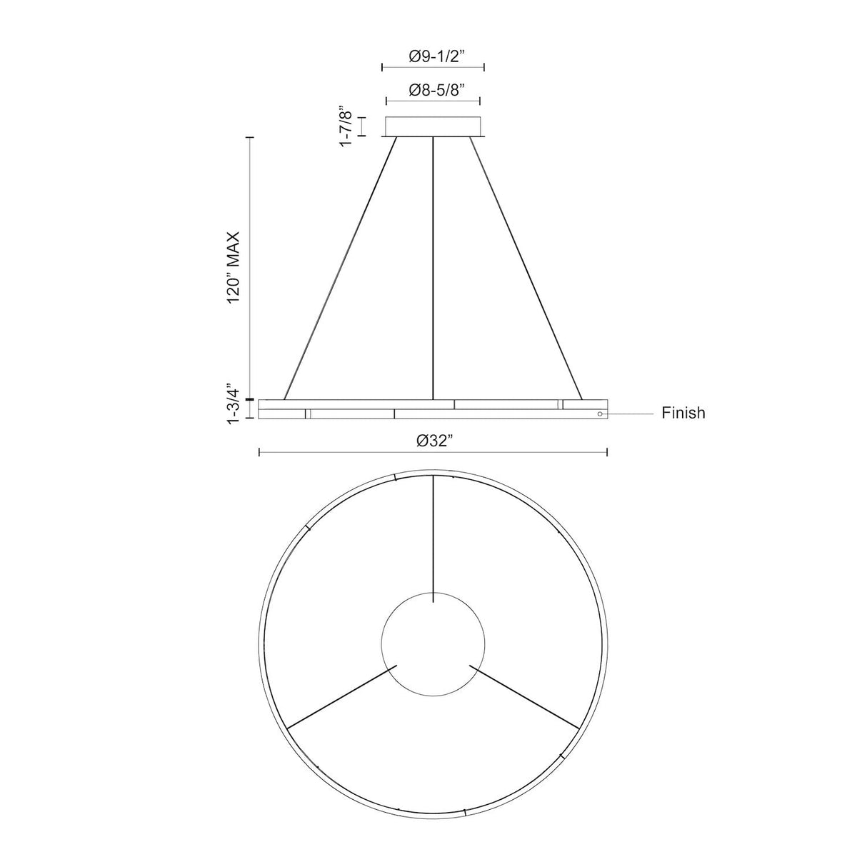 Kuzco PD52732-WT ANELLO MINOR 32" PENDANT WALNUT 78W 120VAC WITH LED DRIVER 3000K 90CRI