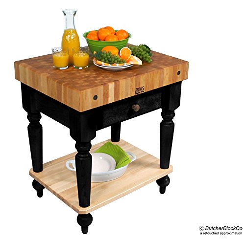 John Boos CUCR04-SHF-SG Maple Rustica Butcher Block with Solid Shelf - 30" x 24" Shelf, Slate Gray Base