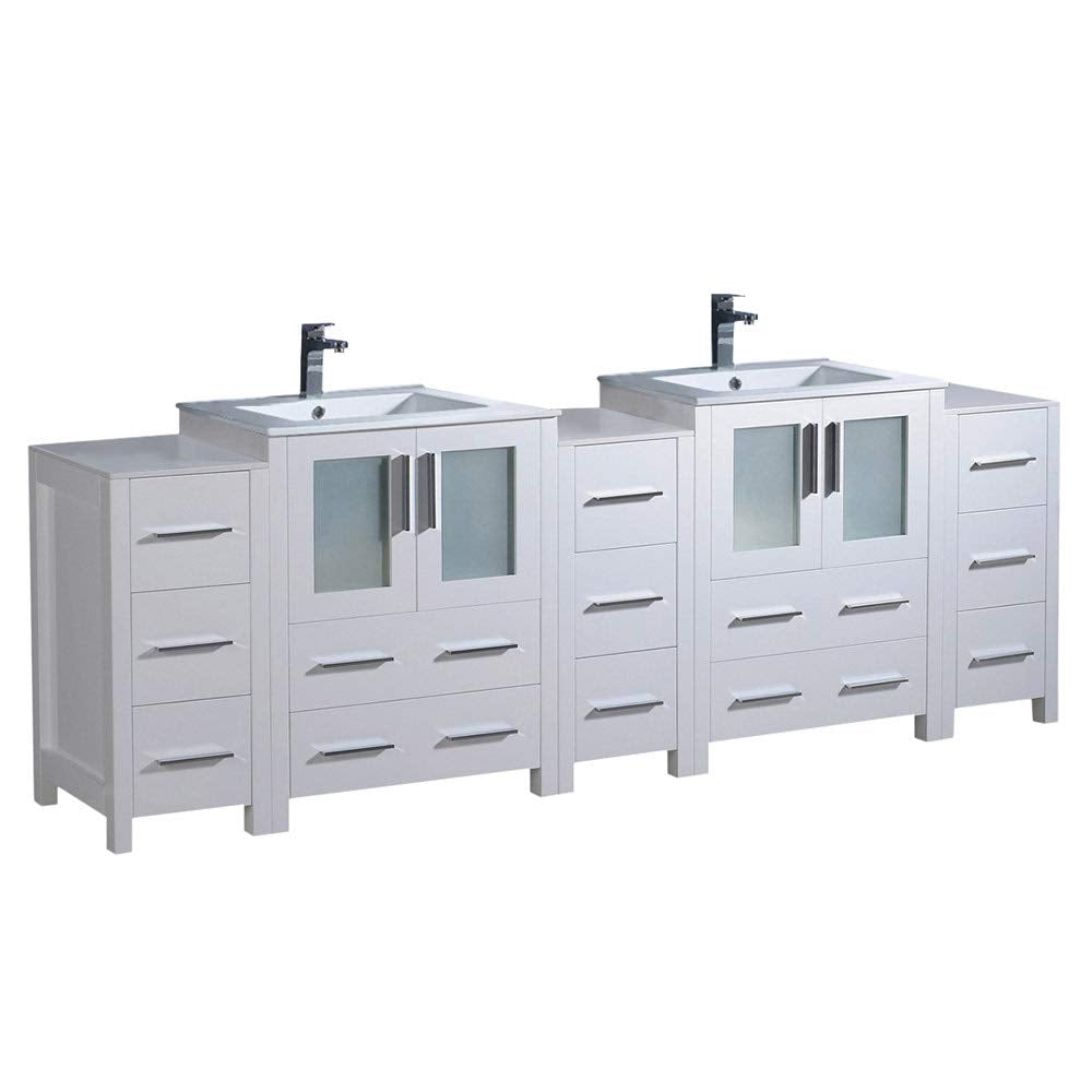 Fresca FCB62-72WH-I Fresca Torino 84" White Modern Double Sink Bathroom Cabinets w/ Integrated Sinks