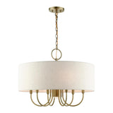 Livex Lighting 49806-01 Blossom Collection 7-Light Pendant Chandelier with Oatmeal Color Hardback Fabric Shade, Antique Brass, 24 x 24 x 18.75