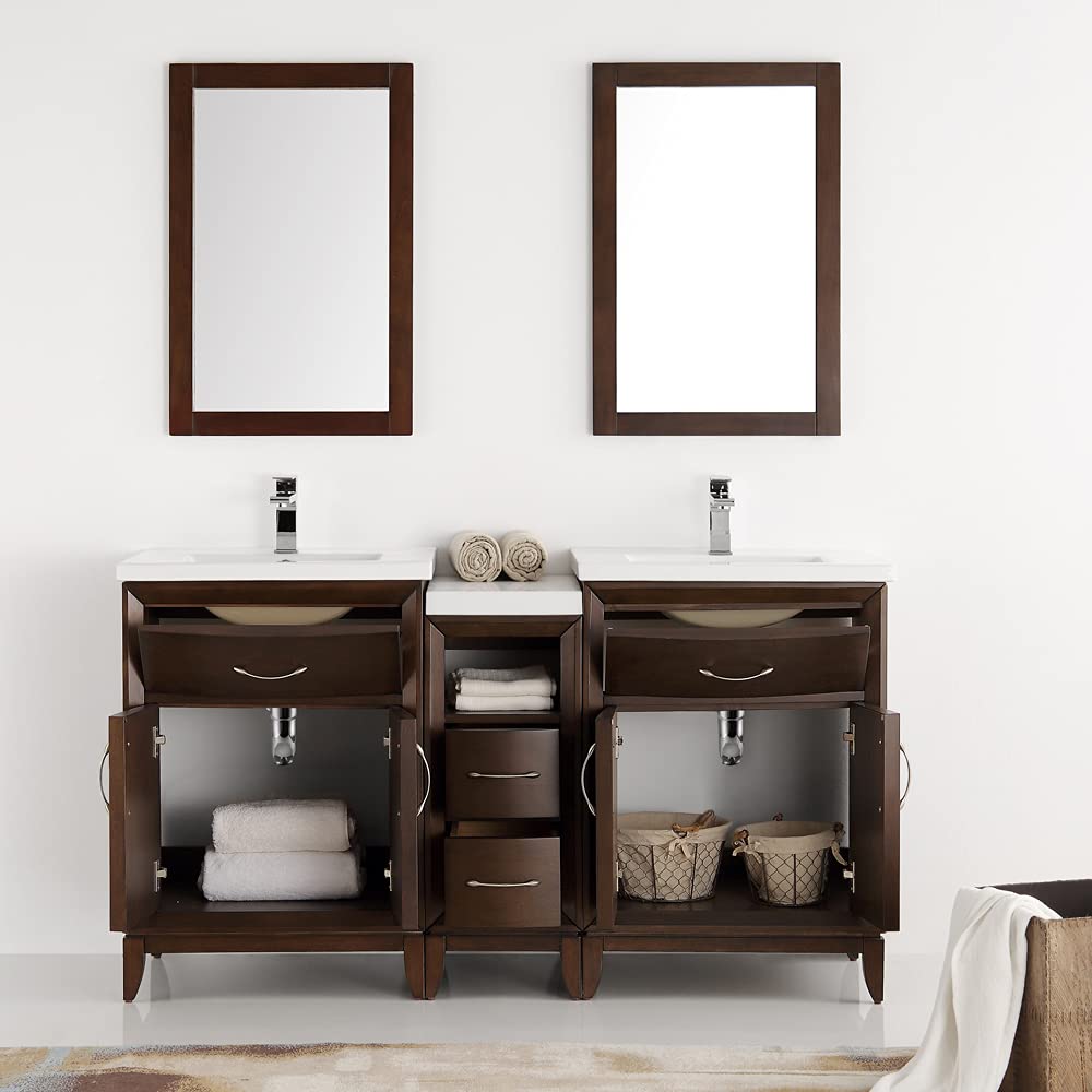 Fresca FVN21-241224WH Fresca Cambridge 60" White Double Sink Traditional Bathroom Vanity w/ Mirrors