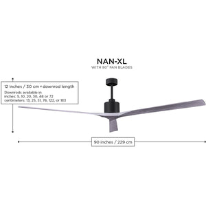 Matthews Fan NKXL-MWH-BW-90 Nan XL 6-speed ceiling fan in Matte White finish with 90” solid barn wood tone wood blades