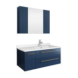 Fresca FVN6136RBL-UNS-R Fresca Lucera 36" Royal Blue Wall Hung Undermount Sink Modern Bathroom Vanity w/ Medicine Cabinet - Right Version