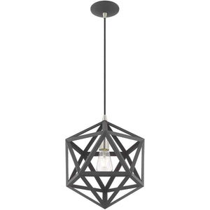 Livex Lighting 41328-76 Geometric Shade - 13" One Light Mini Pendant, Scandinavian Gray Finish with Scandinavian Gray Metal Shade