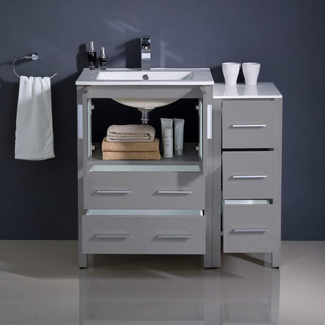 Fresca FCB62-2412GO-I Fresca Torino 36" Gray Oak Modern Bathroom Cabinets w/ Integrated Sinks