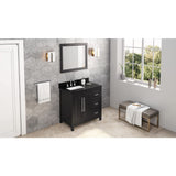 Jeffrey Alexander VKITCAD36BKBGR 36" Black Cade Vanity, left offset, Black Granite Vanity Top, undermount rectangle bowl