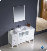 Fresca FVN62-123012WH-UNS Fresca Torino 54" White Modern Bathroom Vanity w/ 2 Side Cabinets & Integrated Sink