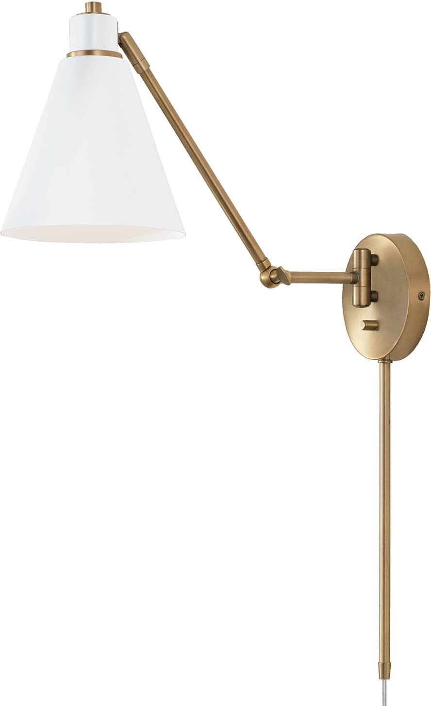 Capital Lighting 650111AW Bradley 1 Light Sconce Aged Brass and White